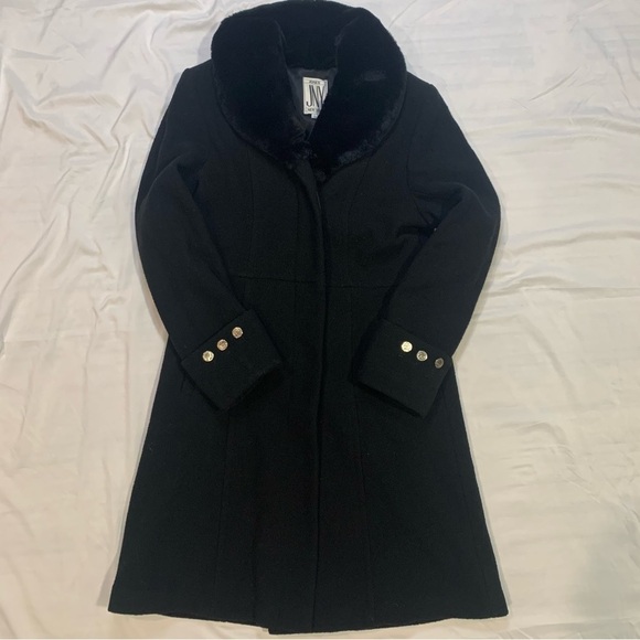 Jones New York Longline Wool Winter Dress Coat with  Faux Fur Collar, Size 10 - Picture 8 of 8
